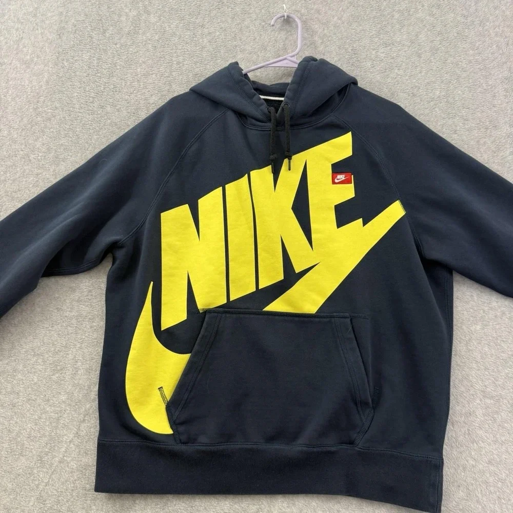 Nike‎ Hoodie Men's XL Blue Big Neon Logo Long Sleeve Pullover Fleece Sweatshirt - Picture 4 of 11